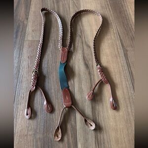 VTG Polo Ralph Lauren Braided Leather Suspenders Made in England Brass Y-Back